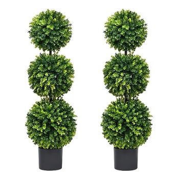 2 Pack Artificial Boxwood Topiary Tree