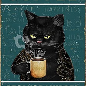 Retro Cat Coffee Metal Sign Vintage Kitchen Signs Wall Decor Because Murder Is Wrong Funny Tin Signs Bar Decorations Art Poster 8x12 Inch