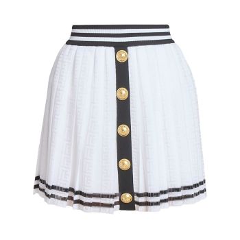, Striped Logo Knit Miniskirt, 40 (8), White Black