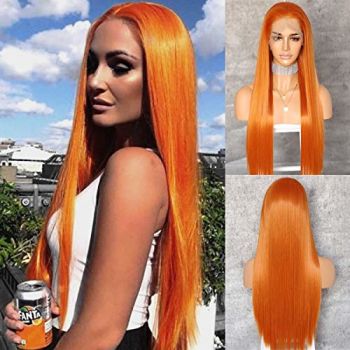 WIGODDESS Orange Long Lace Front Halloween Wig