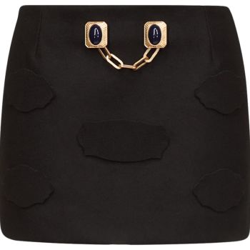 , Gemstone Button Mini Skirt, 2, Black