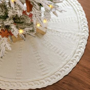 Knitted Christmas Tree Skirt: 48 Inches Cream White Tree Skirt
