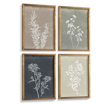 Framed Boho Wall Art Set of 4 for Wooded Minimalist Botanical Print Wall Art for Rustic Vintage Farmhouse Home Kitchen Wall Decor (Brown
