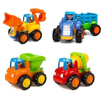 Friction Powered Cars Push and Go Trucks Construction Vehicles Toys Set of Tractor Bulldozer Dump Truck Cement Mixer for Baby Toddlers Infants Boys Gifts