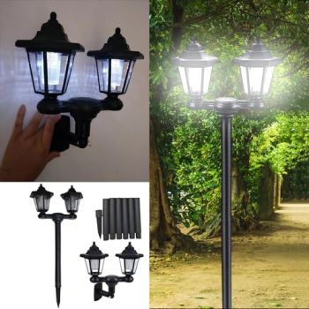 Outdoor Post Lights Waterproofs Decoration Floor Lamp Vintage Ornaments for Patio Garden Backyard Front/Back Door Two Post Headlights Solar Floor Lamps