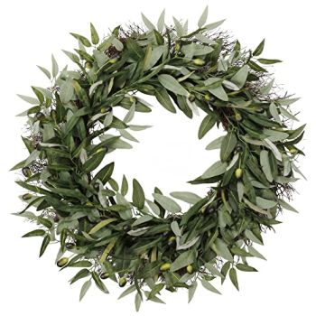 SOFTFLAME 24 inch Artificial Wreath Green Leaves Wreath Olive Branch Greenery Wreath