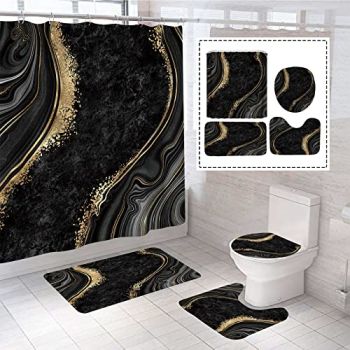 4Pcs Luxury Marble Shower Curtain Sets