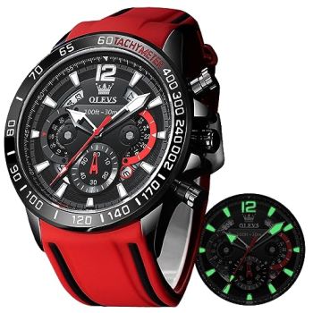 Watch for Men Military Sport Large Waterproof Multifunction Watch Luminous Red Silicon Strap Casual Watches for Men Reloj De Hombre Business Male Wrist Watch