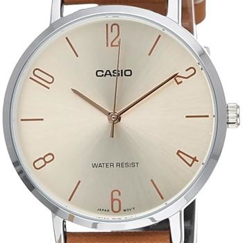 LTP-VT01L-5B Women's Minimalistic Beige Dial Brown Leather Band Analog Watch