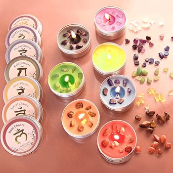 Chakra Candles Set of 7,Meditation Crystal Scented Candles Gift Set for Women