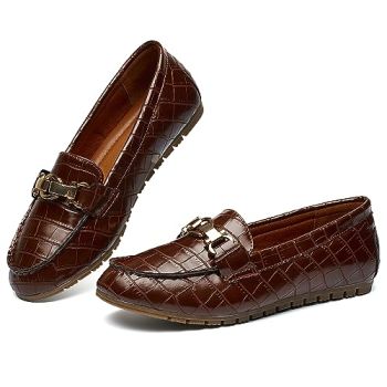 Women's Wide Loafers Shoes Cute Flats Shoes Moccasin Penny Loafers Slip On Work Shoes Casual Shoes Ladies Comfort Walking Shoes Leather Brown Stone 10W