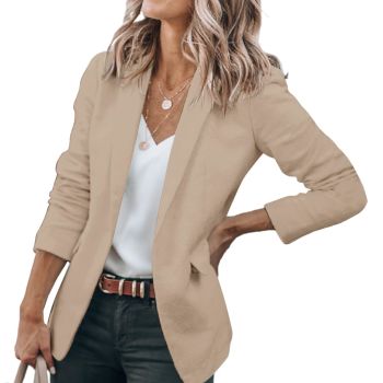 Womens Casual Blazers Open Front Long Sleeve Work Office Jackets Blazer(Khaki,Medium)