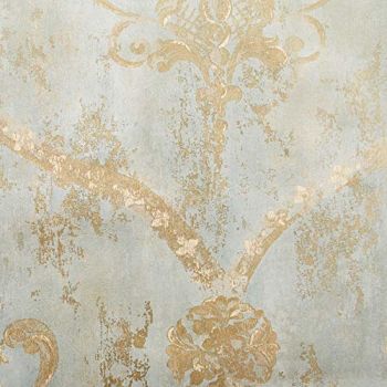Wallpaper Gold Regal Damask on Aqua Textured Background