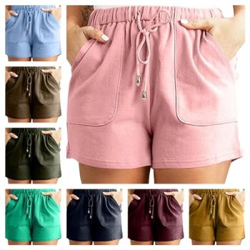 today 2024,womens sweat shorts,Sweat Shorts Women Causal Summer Bermuda Short Pants Drawstring Elastic Waist Pull On Shorts