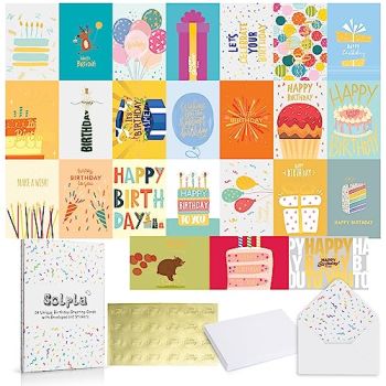 24 Pack Unique Gold Foil Birthday Cards