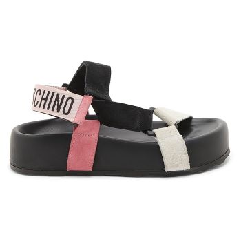 , Sporty Leather Sandals, 37 (7), White Black Pink