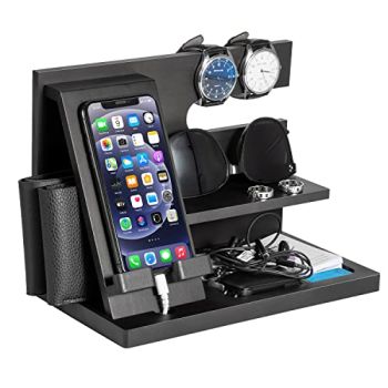 Gifts for Men Valentines Wood Phone Docking Station Key Wallet Stand Watch Organizer Father Husband Wife Male Idea Gadgets Bedside Organiser Anniversary Dad Birthday Gift for Boyfriend Gifts for Dad