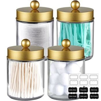 4 Pack Apothecary Jars Bathroom Vanity Storage Organizer Set -Countertop Canister