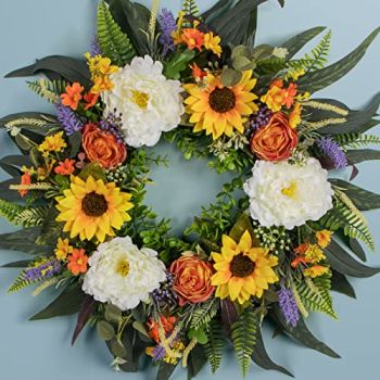 Spring Wreath Fall Decor Wreath for Front Door-24 Inch Summer Peony Eucalyptus Wreaths for Front Porch Farmhouse Home Decor