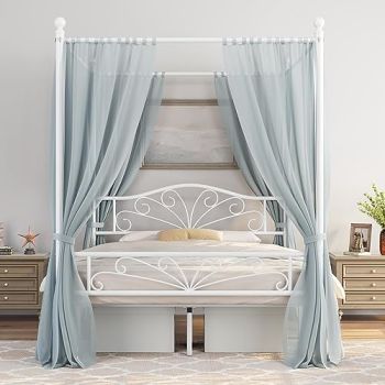 Queen Canopy Bed Frames Graceful Scroll Metal Canopy Bed/Four-Poster Canopied Platform Bed