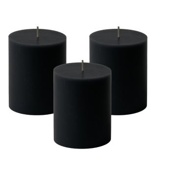 3" x 4" Hand Poured Solid Color Unscented Pillar Candles Set of 3 (Black)