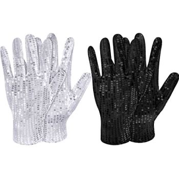 2 Pairs Sequin Glove Black Silver Gloves Glitter Gloves Sequin Dance Gloves for Adults Rave Costume Accessory Party