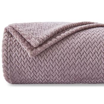 Super Soft Throw Blanket Light Purple Premium Silky Flannel Fleece Leaves Pattern Lightweight Bed Blanket All Season Use (Light Purple