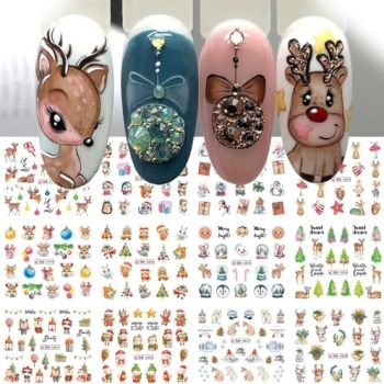 Christmas Nail Art Stickers Winter Water Transfer Sliders Nail Foil Nail Decals 12 Sheets