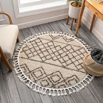 Layla Shag Ivory Moroccan Trellis Area Rug 4' Round (3'11")