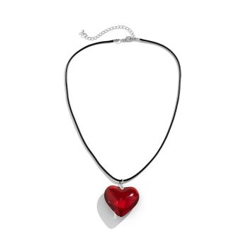 Chunky Puffy Heart Choker Necklace for Women Big Red Glass Heart Pendant Necklace With Leather Rope Chain Y2K Trendy Jewelry Gifts for Girlfriend Lover Women Teen Girls (1.4 in. Glass Red Heart)