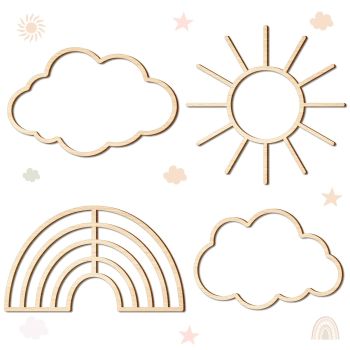 4 Pieces Boho Nursery Decor Baby Nursery Wall Decor Wooden Cloud Sun Rainbow Heart Wall Decor for Nursery Children Baby Kids Boys Girls Bedroom (Cloud