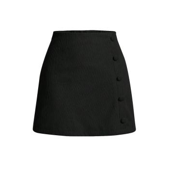 Women's Solid High Waist Button Front Straight Work Office Short Skirt Black Medium