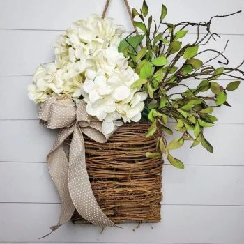 Cream Hydrangea Door Hanger Basket Wreath