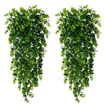 4 Pack Artificial Eucalyptus Plants UV Resistant Plastic Hanging Decor for Indoor Outdoor Walls