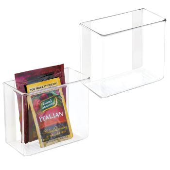 Plastic Adhesive Mount Storage Organizer Container for Kitchen or Pantry Wall Organization