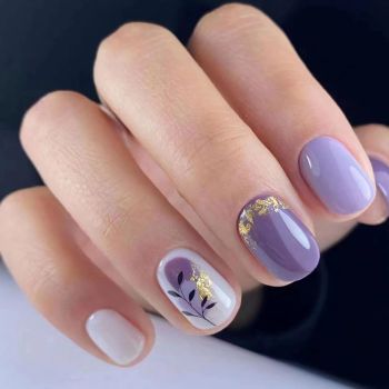 Press on Nails French Short Full Cover Self-Adhesive Purple Acrylic Fake Nails Suitable for Women‘s and Girls Nails Art 24Pcs/Set