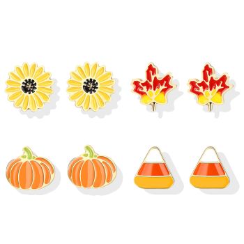 4 Pairs Thanksgiving Earrings for Women Pumpkin Statement Earrings for Women Acrylic Fall Maple Leaf Sunflower Stud Earrings Autumn Triangle Earrings Lightweight Thanksgiving Gift