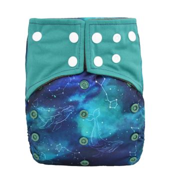 Baby Pocket Cloth Diaper Nappy Double Gussets Reusable Washable (Whales Stars)