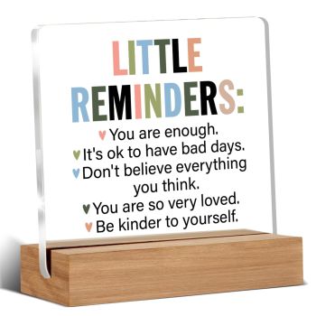 Inspirational Motivational Gifts Little Reminders You are Enough Clear Desk Decorative Sign Acrylic Sign With Wooden Stand for Office Desk Table Shelf