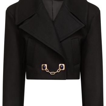 , Gemstone Button Cropped Peacoat, M, Black