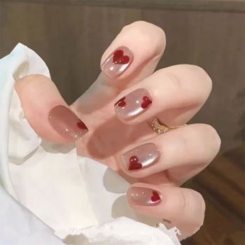 24Pcs valentine‘s Day Press on Nails Short Square Fake Nails