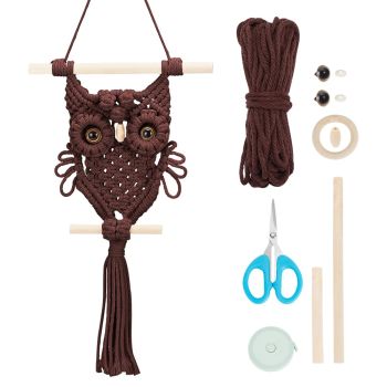 DIY Macrame Owl Wall Hanging Tapestry Kit Brown Cotton Handmade Macrame Owl Kit Boho Macrame Wall Hanging Decor Woven Ornament Gift for Bedroom Living Room