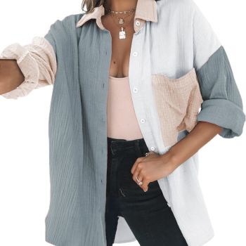 Women's Cute Spring Button Down Lightweight Soft V Neck Collared Long Sleeve Shirts for Women Casual Loose Fashion Summer Blouses Tops