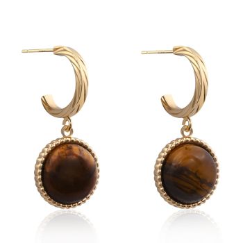 Tiger Eye Gemstone Earrings 14k Gold Plated Dangle Drop Earrings Gold Hoop Stud Earrings for Women Fashion Jewelry