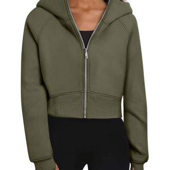 Zip Up Hoodies Womens Cropped Sweatshirts Fall Outfits Fashion Casual Jackets Pullover Sweaters Soft Tops Winter Clothes 2024 Armygreen