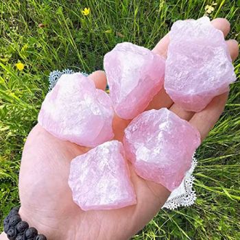 Rose Quartz 2" Natural Rough Stones Crystal Large Raw Crystals Bulk Healing Gemstones for Reiki Healing Tumbling Fountain Rocks Wire Wrapping Decoration Cabbing Lapidary 4PCS 0.55lb