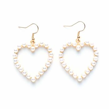 Pearl Heart Earrings Dangle for Women,Her Valentines Mother’s Day Drop Earrings Gold Gift Box Set Fashion Statement Jewelry Bridal Wedding Party Favor Decor Accessory