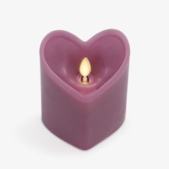 Mauve Haze Flameless Candle Heart Shaped LED Pillar