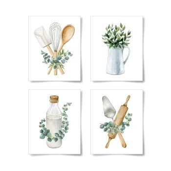 Boho Kitchen Wall Decor Sage Green Plants Botanical Prints Eucalyptus Leaves Wall Art Minimalist Dining Room Artwork