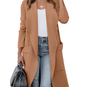 Women's Long Cardigan Sweater 2024 Fall Fashion Casual Oversized Knit Open Front Coatigan Jacket Coat Trendy Outfits Khaki Pink Medium